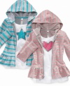 Show off her super-star style with one of these fun striped hoodies from Beautees.