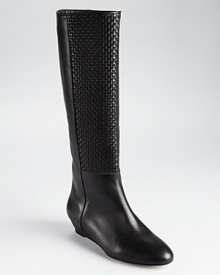 Waving weaves lend textural appeal to Loeffler Randall's Matilde boots, a tall, streamlined silhouette with a subtle wedge heel.