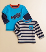 Mixing and matching made fun, this handsome two-piece gift set features a layered-look top with airplane appliqué and striped top with patch pocket and plane embroidery for endless wardrobe possibilities.CrewneckLong sleevesShoulder snapsCottonMachine washImported Please note: Number of snaps may vary depending on size ordered. 