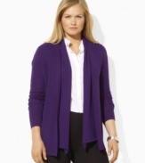 Lauren Ralph Lauren's chic open-front plus size cardigan is rendered in ultra-soft merino wool and begs to be layered with stylish ensembles.