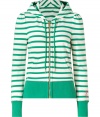 Lighthearted hoodie sweatshirt in green and white striped cotton - Body-hugging fit with long, cuffed sleeves, two side pockets, and slightly-puffed shoulders - Relaxed but stylish, it is the perfect choice over favorite cotton tank and boyfriend jeans