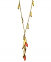 Easy, breezy. T Tahari's exotic necklace adds trendy flair with a long chain and vibrant color with sand and coral-colored resin beads. Chain and leaf charms crafted from gold tone mixed metal. Base metal is nickel free for sensitive skin. Approximate length: 32 inches + 3-inch extender. Approximate drop: 3 inches.