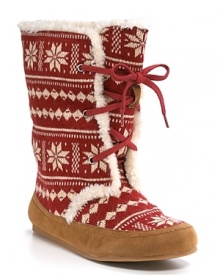 A charming snowflake pattern adorns these cozy sweater boots, lined in sumptuous faux fur for added warmth when temperatures fall. By Lucky Brand.