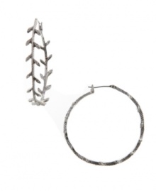 Unique and unexpected. A stylish leaf motif adds a distinctive design detail to Lucky Brand's traditional hoop earrings. Crafted in silver tone mixed metal. Approximate diameter: 1-3/4 inches.