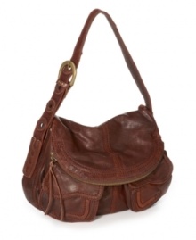 Lucky Brand's foldover pocket leather bag is half hobo, half messenger--and totally cool.