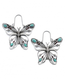 Bring the precious power of butterflies to your every day with these lovely Lucky Brand earrings. In silvertone mixed metal with semi-precious stone accents. Approximate drop: 1.75 inches.