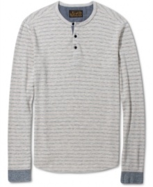 For that laid-back look, slip on the stripes of this three-button henley shirt from Lucky Brand Jeans.