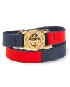 MARC BY MARC JACOBS' double wrap bracelet offers twice the label love. In vivid leather, the logo-stamped strap brightens your jewel box.