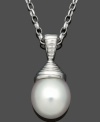 A little polish. A single cultured freshwater pearl drop (9-10 mm) creates a look of pure elegance when strung from a dainty sterling silver chain. Approximate length: 18 inches. Approximate drop: 8/10 inch.