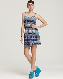 Cool cobalt and tropical turquoise brighten this ikat-print Aqua dress, adding interest to your nine-to-five with an easy, feminine silhouette. Add a blazer for client calls, but vibrant wedges for cocktails.