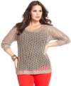 A sheer delight: DKNY's open-knit plus size sweater, featuring a metallic finish.