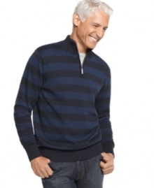 Sporty meets sophisticated in this classic rugby-striped sweater from Geoffrey Beene.