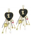 Open your heart. Reveal your romantic side with Betsey Johnson's heart and key drop earrings. Adorned with an array of glittering crystals as well as a glass pearl accent, they're crafted in gold tone mixed metal. Approximate drop: 4-1/4 inches.