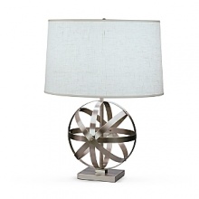 A table lamp that is a true work of art! Dark antique nickel over metal. Oyster linen shade. Three way switch.