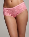 A soft floral lace hipsters with a tonal elastic waistband and logo detail at side.