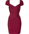 Make a sultry after-dark debut in Herv? L?gers iconic berry bandage dress - Princess neckline, cap sleeves, d?colletage-enhancing at bust, bandage style with figure-hugging multi-panels, concealed back zip closure - Style with metallic platform pumps and a statement clutch