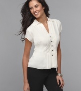 This airy georgette Jones New York blouse takes on elegantly-placed pleats for an updated look.