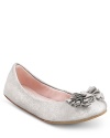 This adorable leather Bloch flat boasts a fluttery rosette at the toe.