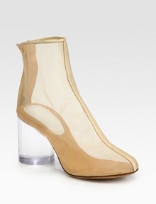 Backed by an exposed zipper, this semi-sheer mesh design has leather trim and a chunky lucite heel. Lucite heel, 3 (75mm)Leather and polyamide upperBack zipperLeather lining and solePadded insoleMade in Italy