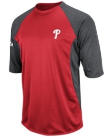 At home or on the road, show your true colors and support your favorite team with this color-blocked MLB Philadelphia Phillies shirt from Majestic.