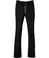 Stay stylish from the lodge to the slopes in these ultra-luxe ski pants from Jet Set - Zip fly, zippered side pockets, adjustable belt, flared zippered ankles, elasticized band at the ankle with silicon for hold - Slim, flared silhouette - Style with a cashmere pullover, weather boots, and a sleek parka