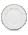 Inspired by the trim on an elegant couture gown, this graceful dinnerware and dishes collection from Lenox features an intricate platinum border that combines harmoniously with white bone china for unparalleled style. Qualifies for Rebate