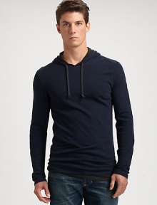 Fashion and functionality are intertwined in this double layered henley, finely crafted in soft, superior cotton for a timeless look.Attached drawstring hoodbullet text here CottonMachine washImported