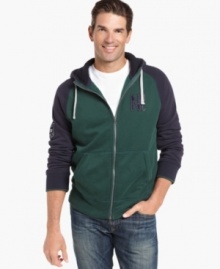 Zip into this hoodie from Nautica and rock the cool contrast all weekend long.