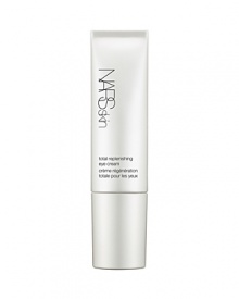 This all-in-one eye gel-cream addresses the major eye area concerns-dryness, dark circles, puffiness and wrinkles-to promote a look of vitality. Enriched with NARS exclusive Light Reflecting Complex™ and potent hydrating ingredients, Total Replenishing Eye Cream plumps delicate skin and leaves the eye area feeling moisturized and replenished. Hyaluronic Acid boosts moisture retention in the skin, slowing water loss and keeping the skin moisturized. A combination of peptides works to fade the appearance of dark undereye circles and reduce puffiness while Beech Bud Extract stimulates skin's natural production of collagen.* The appearance of fine lines and wrinkles is visibly reduced and the eye area takes on a smooth, supple, firm appearance. Illuminating pearls instantly brighten while Yeast Polysaccharides improve micro-circulation*, helping bring life back to the eye area. Skin looks refreshed, bright and luminous. Absorbed instantly, Total Replenishing Eye Cream smooths the way for concealer application and color that looks brilliant and lasts. *in-vitro test For all skin typesOphthalmologist & Dermatologist Tested Non-Comedogenic Synthetic Fragrance Free Paraben Free Alcohol Free