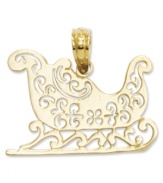 It's time for a sleigh ride in the snow. Cherish the season with this beautiful, cut-out sleigh charm. Crafted in 14k gold. Chain not included. Approximate length: 3/5 inch. Approximate width: 4/5 inch.