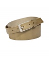 Maison Martin Margielas signature brand of elegant, quirky cool punctuates this chic grey-brown belt - Crafted in an ultra-supple bovine leather - Elongated rectangular silver-tone buckle - Wider cut becomes increasingly narrower towards the buckle - A unique twist on a venerable classic, perfect for pairing with a white button down and slim trousers or a long cardigan and miniskirt