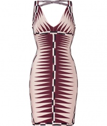 Absolutely stunning, form-fitting dress in rayon blend with a hint of stretch - Eye-catching graphic pattern in nude, brown and black - Sleeveless with soft v-neckline, sexy low back neckline - Glamourous choice for parties and events when paired with high heels and a favorite clutch