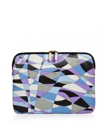 Get up and go glamorously with Puccis elegantly eye-catching laptop case - Zip top style, in a vibrant lavender and blue graphic print with logo signature - Leather piping and stitch trim - Durable PVC plastic material protects against dust, moisture and scratches - Fits smaller laptop models and iPads - Great for everyday, also makes a superb gift