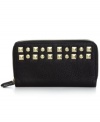 Take a tough girl approach to everyday organization with this studded wallet from Steve Madden. Ideally sized to slip inside a handbag, it boasts plenty of pockets and compartments for all the essentials.