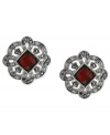 Simply ravishing in red. These button earrings from 2028 bring a look of elegance with a siam red epoxy stone surrounded by simulated marcasite. Crafted in silver-tone mixed metal. Approximate drop: 1 inch.