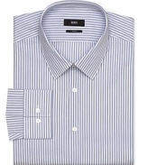 A decidedly dressy shirt courtesy of BOSS Black, the Julien is a crisp, slim-fit cotton shirt in narrow contrast stripes.