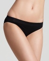 A sleek, basic bikini with gathered detail at back.