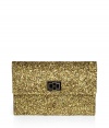 Pack a seriously stylish punch with this glitter-covered clutch from cult-favorite accessory designer Anya Hindmarch - Classic rectangle shape, front 14kt gold-plated twist-lock closure, allover glitter embellishment - Style with a sleek cocktail frock or a flirty club-ready look