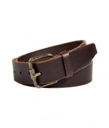 Cinch your look in style with this luxe leather belt from D&G Dolce & Gabbana - Smooth leather, vintage-styled brass-tone buckle - Style with jeans and a tee or shorts for warm weather style