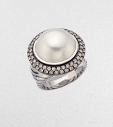 From the Moonlight Ice Collection. A stunning mabe pearl sits center of two rows of sparkling diamonds in blackened sterling silver. White mabe pearlDiamonds, 1.36 tcwBlackened sterling silverWidth, about ½Imported