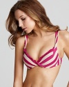 Personal style extends to swimwear. Be pretty in pink with Becca® by Rebecca Virtue's heather striped bikini top.