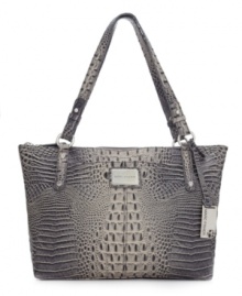 Eye-catching from afar and exquisitely detailed from up close, this vegan-friendly croc-embossed tote from Marc Fisher is the perfect way to add drama to your look, day or night.