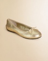 A timeless ballet flat becomes a seasonal staple in shiny metallic leather with grosgrain trim and bow detail.Elastic strapPatent leather upperLeather liningRubber soleImported