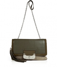 A clutch version of must-have Harper bag, this Diane von Furstenberg bag will update your cocktail-ready look - Front flap with turn-lock closure, tassel detail, shoulder strap with chain detail, back logo detail, textured leather and patent leather panels with tonal suede - Pair with a flirty frock and heels