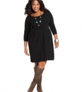 A cute cold weather basic: AGB's three-quarter-sleeve plus size sweater dress!