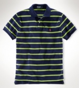 Rendered in ultra-breathable cotton mesh, a classic-fitting polo channels preppy style with a sleek striped pattern.