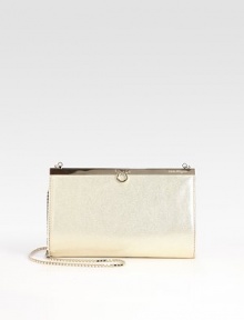 Sumptuous leather with a subtle metallic sheen, crafted in a sleek frame-top bag.Chain shoulder strap, 22¼ dropTop clasp closureOne inside open pocketFully lined8½W X 5½H X 1¼DMade in Italy