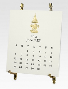 The perfect calendar for the well-dressed desk. Each month features an image from our distinguished collection, hand-engraved in gold metallic ink. Includes 12 calendar cards and a classic nineteenth century-inspired brass table easel.4.75 X 5.5Hand-engravedMade in USA