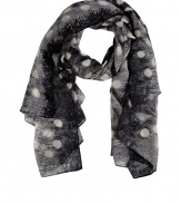 With a cool fusion of dots and lizard print, Marc by Marc Jacobs wool scarf lends a snappy edge to any outfit - Logo at end - Wrap around leather jackets or wear indoors over bright knit cashmere