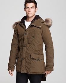 A warm and stylish parka from Burberry Brit ensures a comfortable jaunt through the cold, whether you're headed to the Alps or watching seals frolic off the coast.